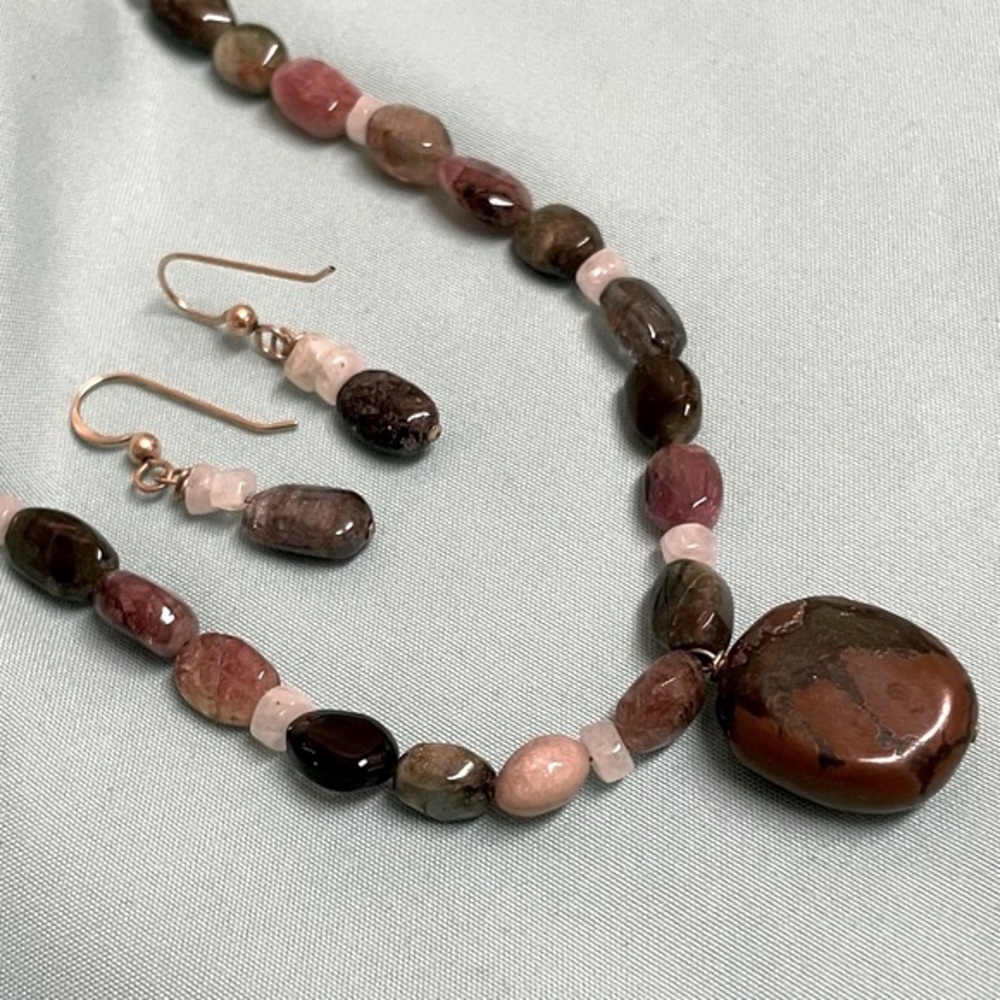 Handcrafted 16” stone necklace and earrings